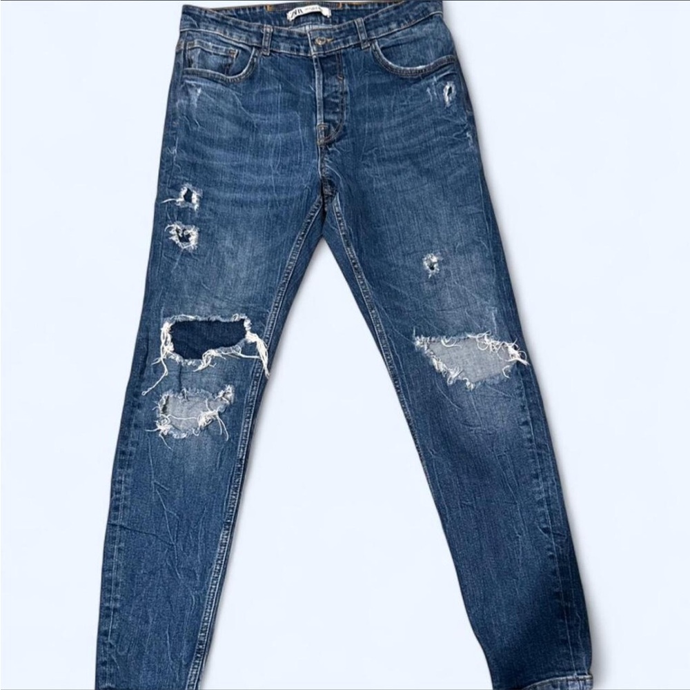 Zara Men's Ripped Blue Skinny Jeans